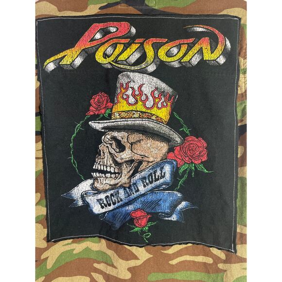 HOT Upcycled Jacket Poison Rock & Roll Camouflage Green Small - Picture 2 of 5